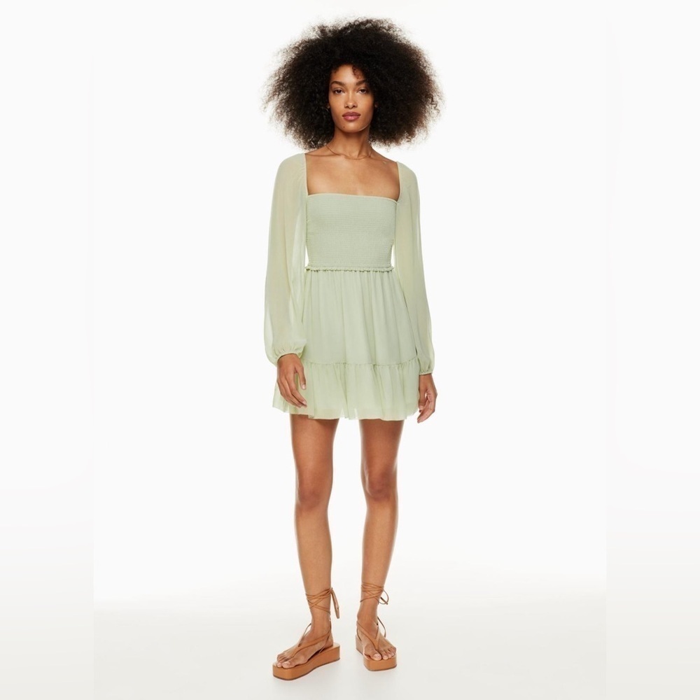 Wilfred | Aritzia Tempest mini dress Sage green Size S ruffle smocked F30